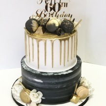 Gray Watercolor & Gold Drip Cake