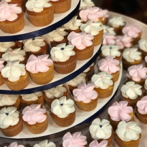Blush and Navy Petal Cupcakes