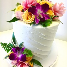 Diagonal Texture Buttercream with Fresh Tropical Flowers
