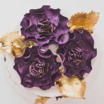 Purple Sugar Ruffle Flowers and Gold Leaves
