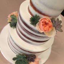 Semi Naked Cake Details with Fresh Succulents and Roses